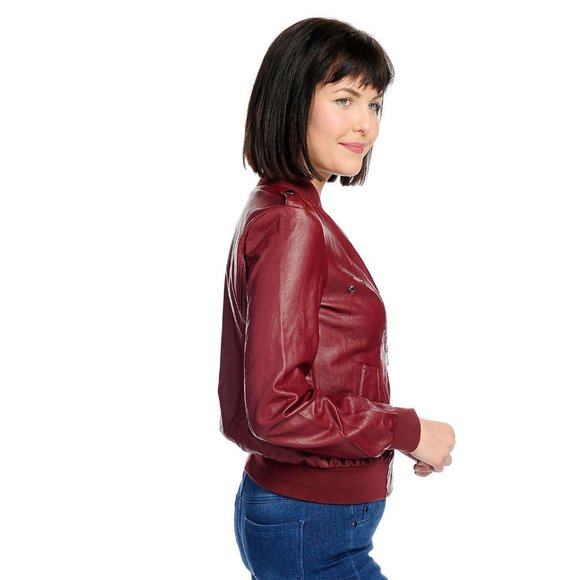 Red Wine Long Sleeve Faux Leather Bomber Jacket - Picture 2 of 5